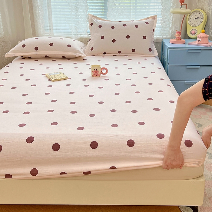 91家纺网 家纺一手货源 找家纺 （总）梦舒羽 2025新款双层纱床笠机洗家用防滑透气床罩床垫床单保护套-缤纷波点