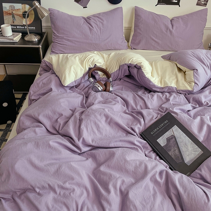 91家纺网 家纺一手货源 找家纺 梦卓家纺 2025爆款ins风超柔褶皱亲肤磨毛水洗棉四件套 芋泥啵啵