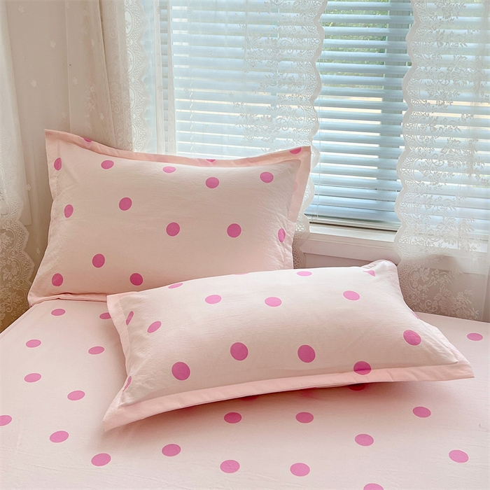 91家纺网 家纺一手货源 找家纺 梦舒羽 2025新款双层纱枕套宿舍学生单只枕芯套枕头内胆套一对装-缤纷波点 波点-樱花粉