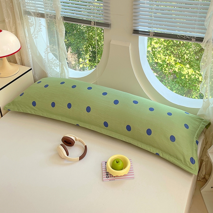 91家纺网 家纺一手货源 找家纺 梦舒羽 2025新款双层纱双人枕套情侣学生长枕芯套枕头内胆套-缤纷波点 波点-布鲁蓝