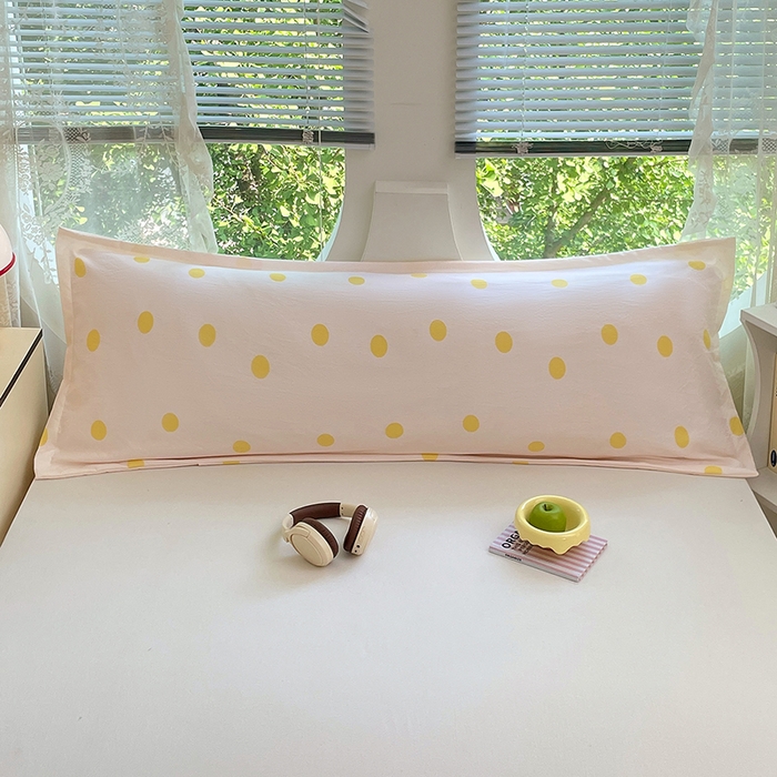 91家纺网 家纺一手货源 找家纺 梦舒羽 2025新款双层纱双人枕套情侣学生长枕芯套枕头内胆套-缤纷波点 波点-向阳黄