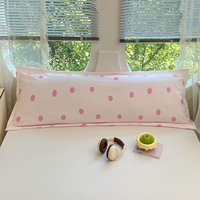 91家纺网 家纺一手货源 找家纺 梦舒羽 2025新款双层纱双人枕套情侣学生长枕芯套枕头内胆套-缤纷波点 波点-樱花粉