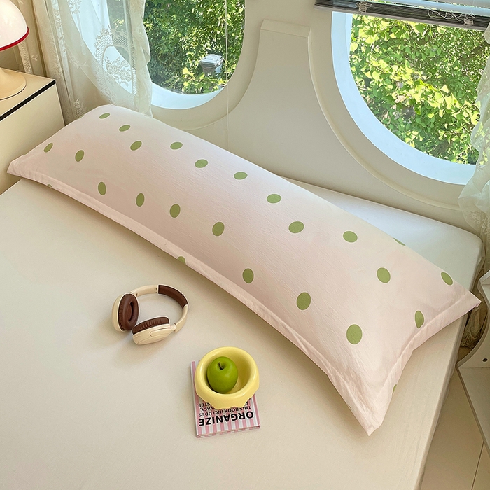 91家纺网 家纺一手货源 找家纺 梦舒羽 2025新款双层纱双人枕套情侣学生长枕芯套枕头内胆套-缤纷波点 波点-清新绿