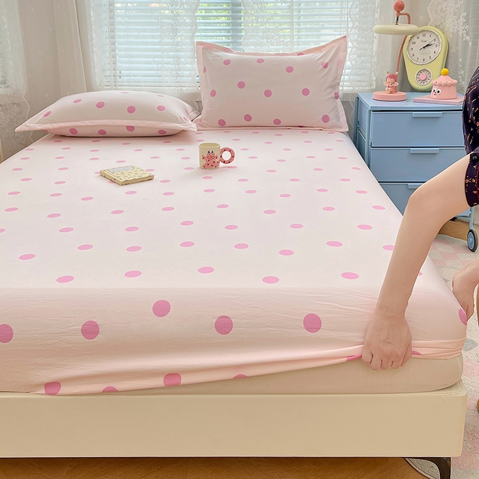91家纺网 家纺一手货源 找家纺 梦舒羽 2025新款双层纱床笠机洗家用防滑透气床罩床垫床单保护套-缤纷波点 波点-樱花粉