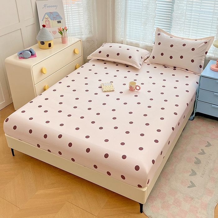 91家纺网 家纺一手货源 找家纺 梦舒羽 2025新款双层纱床笠机洗家用防滑透气床罩床垫床单保护套-缤纷波点 波点-咖啡色