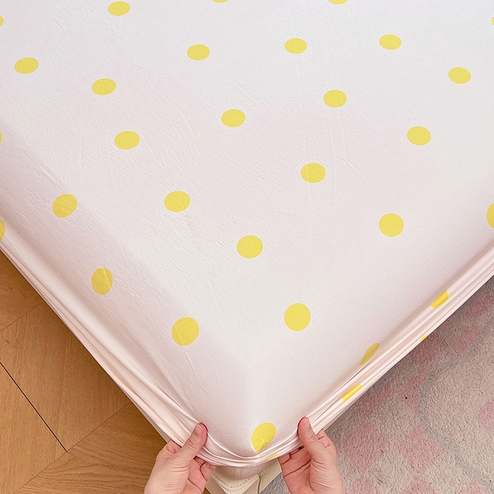91家纺网 家纺一手货源 找家纺 梦舒羽 2025新款双层纱床笠机洗家用防滑透气床罩床垫床单保护套-缤纷波点 波点-向阳黄