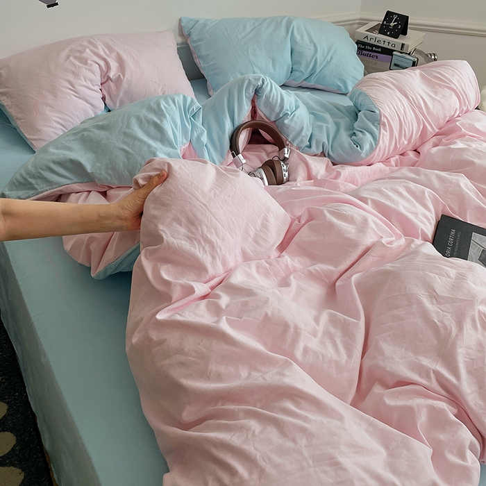 91家纺网 家纺一手货源 找家纺 梦卓家纺 2025爆款ins风超柔褶皱亲肤磨毛水洗棉四件套 草莓冰