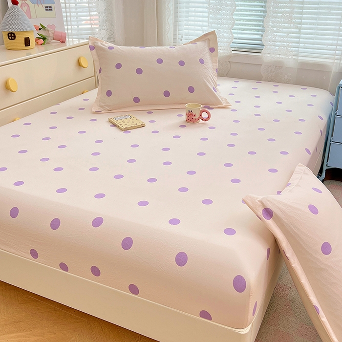 91家纺网 家纺一手货源 找家纺 梦舒羽 2025新款双层纱床笠机洗家用防滑透气床罩床垫床单保护套-缤纷波点 波点-星黛紫