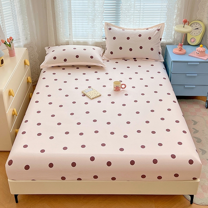 91家纺网 家纺一手货源 找家纺 梦舒羽 2025新款双层纱床笠机洗家用防滑透气床罩床垫床单保护套-缤纷波点 波点-咖啡色