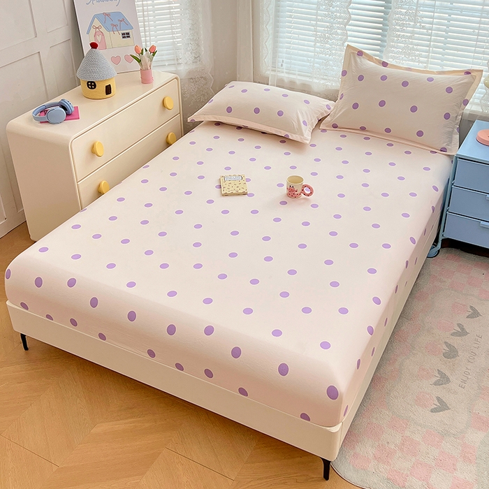 91家纺网 家纺一手货源 找家纺 梦舒羽 2025新款双层纱床笠机洗家用防滑透气床罩床垫床单保护套-缤纷波点 波点-星黛紫