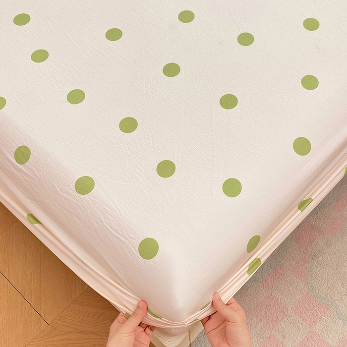 91家纺网 家纺一手货源 找家纺 梦舒羽 2025新款双层纱床笠机洗家用防滑透气床罩床垫床单保护套-缤纷波点 波点-清新绿