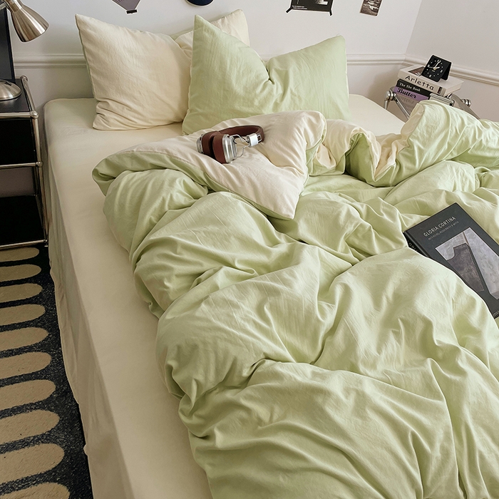 91家纺网 家纺一手货源 找家纺 梦卓家纺 2025爆款ins风超柔褶皱亲肤磨毛水洗棉四件套 奶酪薄荷