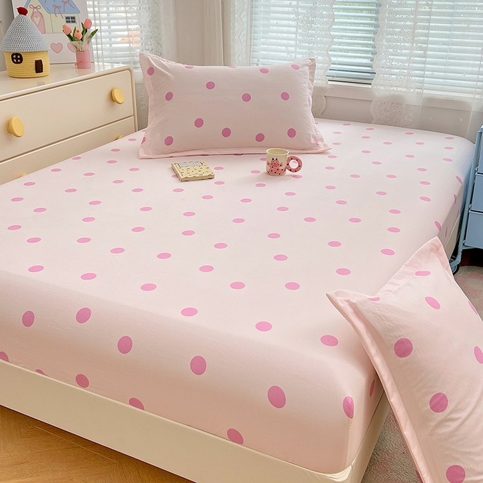 91家纺网 家纺一手货源 找家纺 梦舒羽 2025新款双层纱床笠机洗家用防滑透气床罩床垫床单保护套-缤纷波点 波点-樱花粉