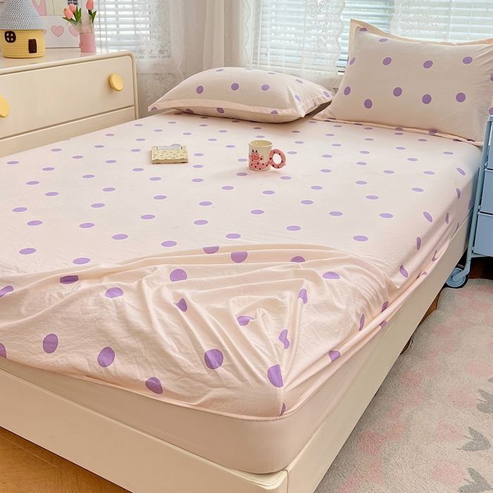 91家纺网 家纺一手货源 找家纺 梦舒羽 2025新款双层纱床笠机洗家用防滑透气床罩床垫床单保护套-缤纷波点 波点-星黛紫