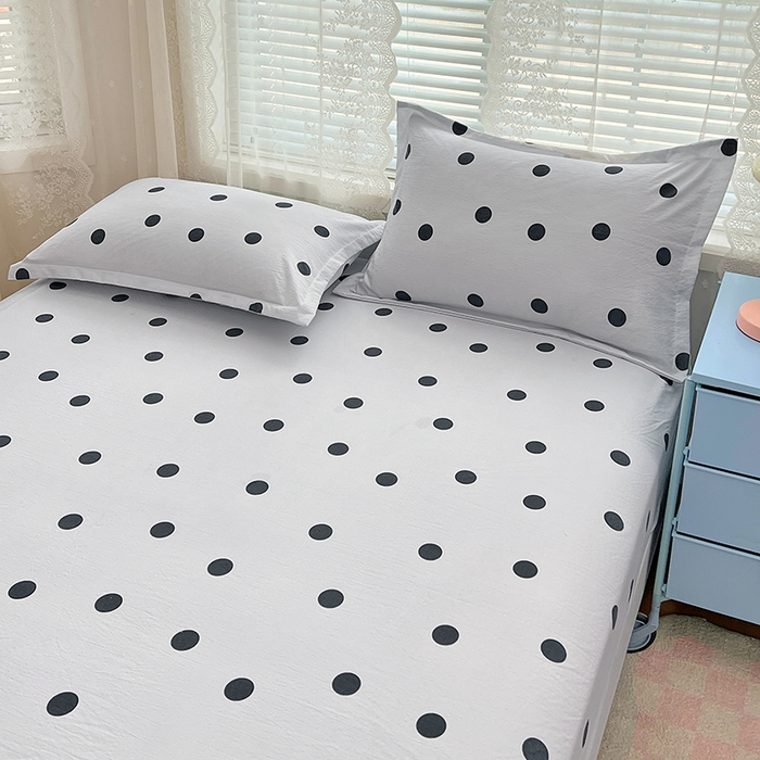 91家纺网 家纺一手货源 找家纺 梦舒羽 2025新款双层纱床笠机洗家用防滑透气床罩床垫床单保护套-缤纷波点 波点-至尊黑