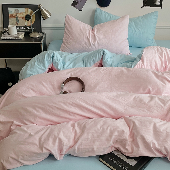 91家纺网 家纺一手货源 找家纺 梦卓家纺 2025爆款ins风超柔褶皱亲肤磨毛水洗棉四件套 草莓冰