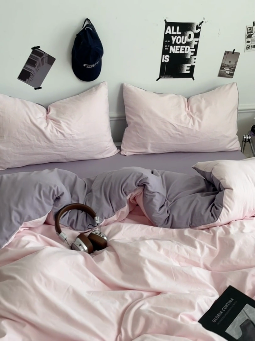 91家纺网 家纺一手货源 找家纺 梦卓家纺 2025爆款ins风超柔褶皱亲肤磨毛水洗棉四件套 粉果气泡