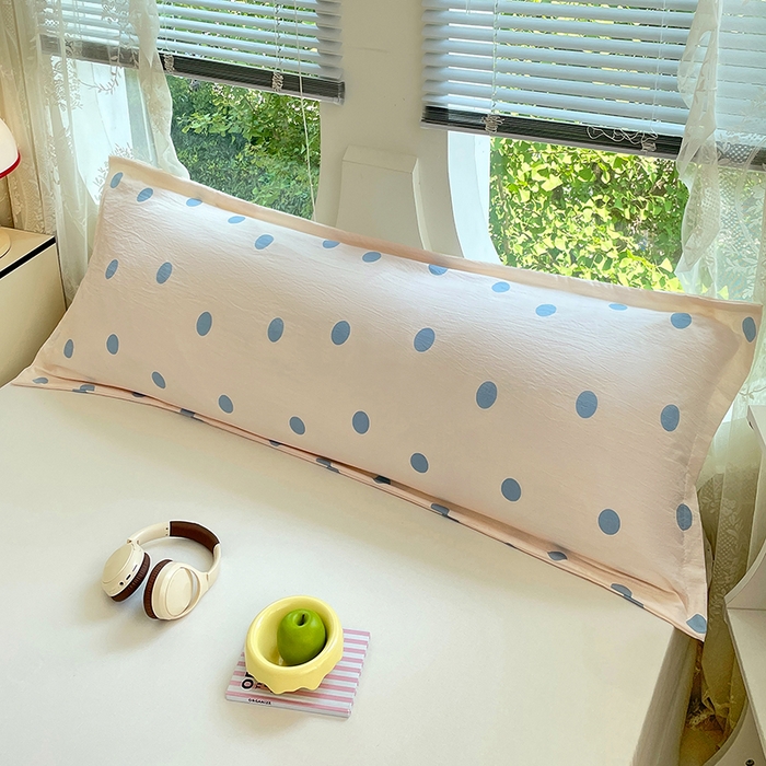 91家纺网 家纺一手货源 找家纺 梦舒羽 2025新款双层纱双人枕套情侣学生长枕芯套枕头内胆套-缤纷波点 波点-浅天蓝