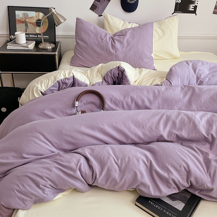 91家纺网 家纺一手货源 找家纺 梦卓家纺 2025爆款ins风超柔褶皱亲肤磨毛水洗棉四件套 芋泥啵啵