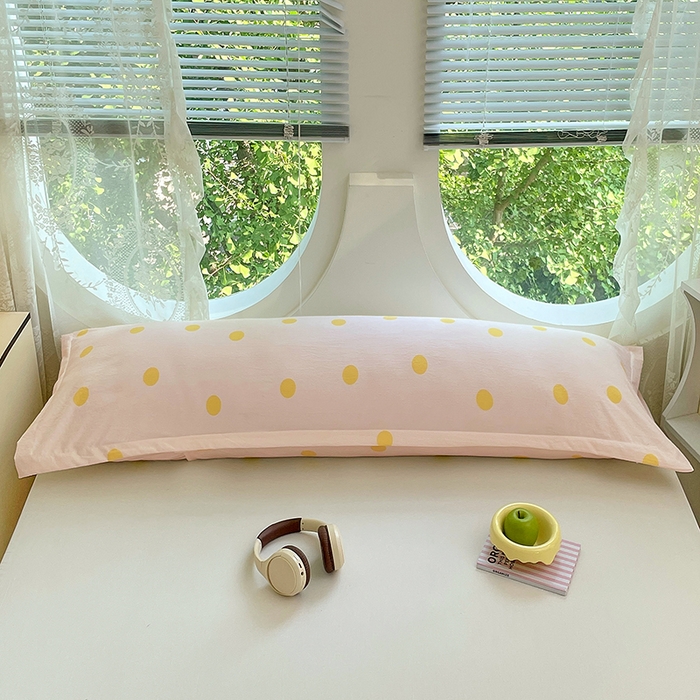 91家纺网 家纺一手货源 找家纺 梦舒羽 2025新款双层纱双人枕套情侣学生长枕芯套枕头内胆套-缤纷波点 波点-向阳黄