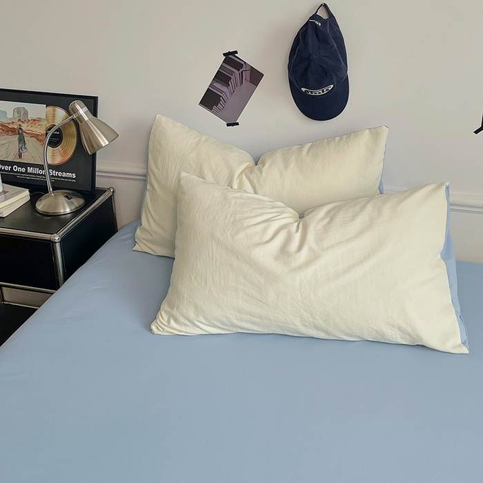 91家纺网 家纺一手货源 找家纺 梦卓家纺 2025爆款ins风超柔褶皱亲肤磨毛水洗棉四件套 天蓝椰冰