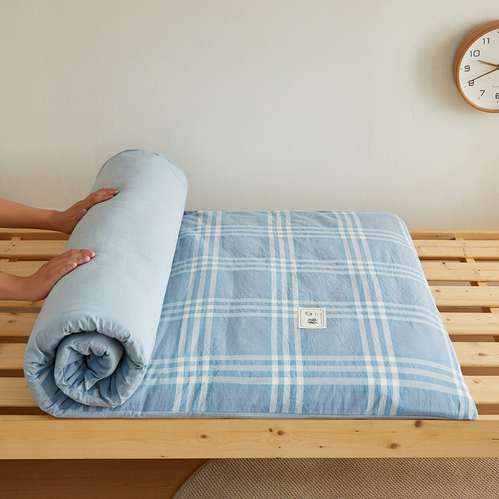 91家纺网 家纺一手货源 找家纺 2024新款水洗棉可拆洗棉花学生床垫床褥垫褥子床垫 蓝调格