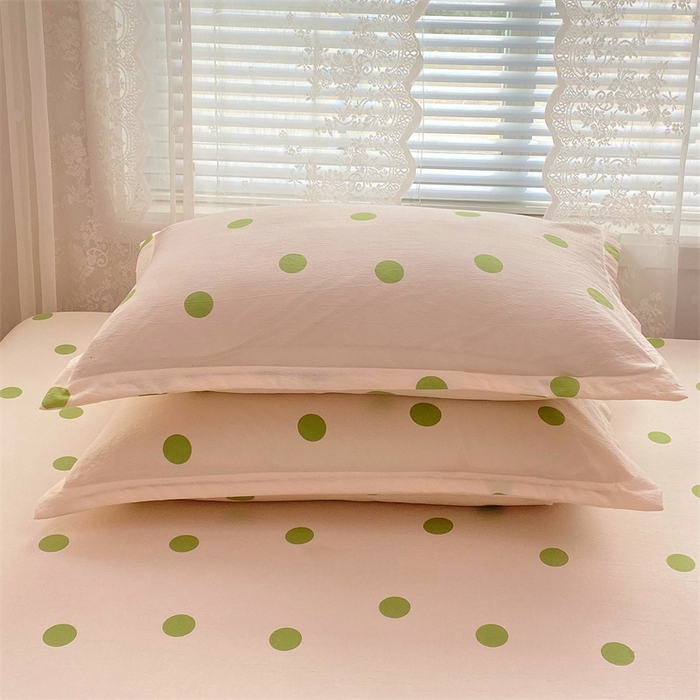 91家纺网 家纺一手货源 找家纺 梦舒羽 2025新款双层纱枕套宿舍学生单只枕芯套枕头内胆套一对装-缤纷波点 波点-清新绿