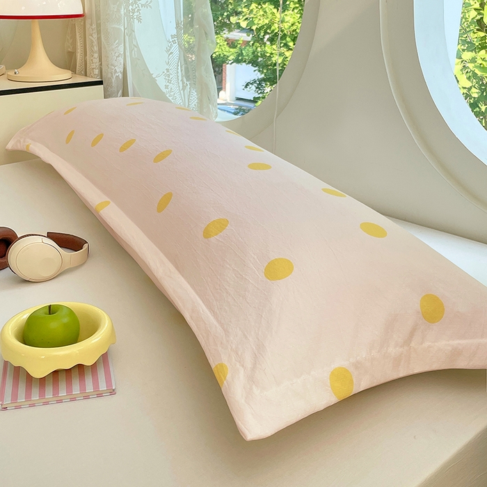 91家纺网 家纺一手货源 找家纺 梦舒羽 2025新款双层纱双人枕套情侣学生长枕芯套枕头内胆套-缤纷波点 波点-向阳黄