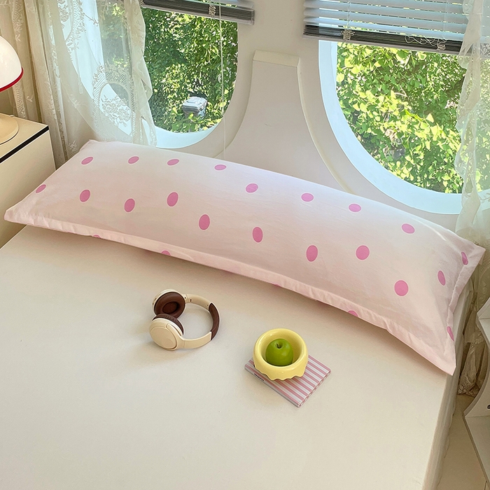 91家纺网 家纺一手货源 找家纺 梦舒羽 2025新款双层纱双人枕套情侣学生长枕芯套枕头内胆套-缤纷波点 波点-樱花粉