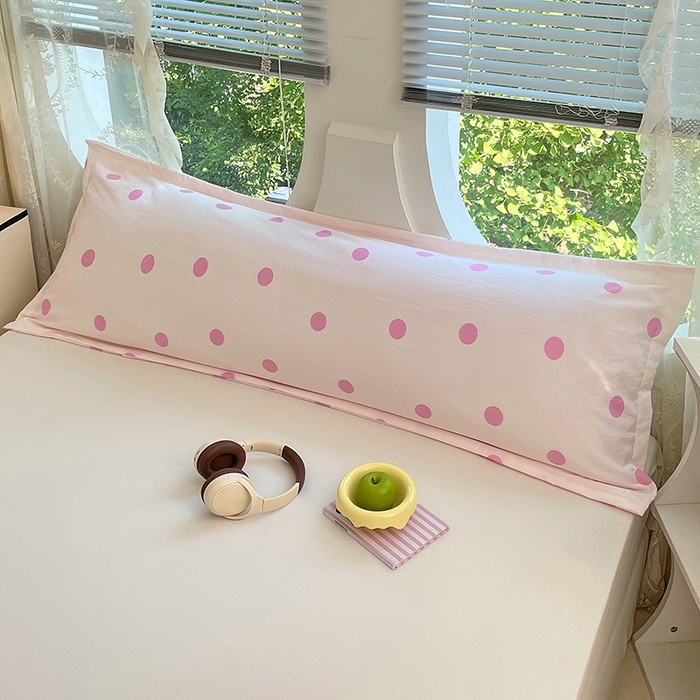 91家纺网 家纺一手货源 找家纺 梦舒羽 2025新款双层纱双人枕套情侣学生长枕芯套枕头内胆套-缤纷波点 波点-樱花粉