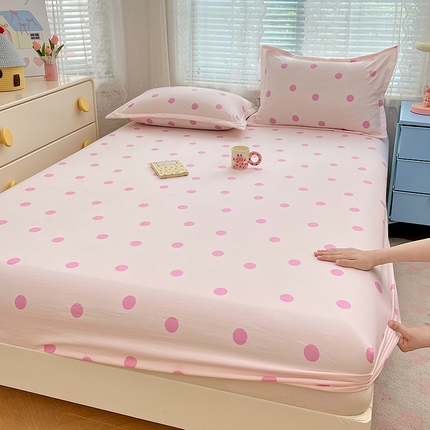 91家纺网 家纺一手货源 找家纺 （总）梦舒羽 2025新款双层纱床笠机洗家用防滑透气床罩床垫床单保护套-缤纷波点