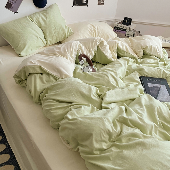 91家纺网 家纺一手货源 找家纺 梦卓家纺 2025爆款ins风超柔褶皱亲肤磨毛水洗棉四件套 奶酪薄荷