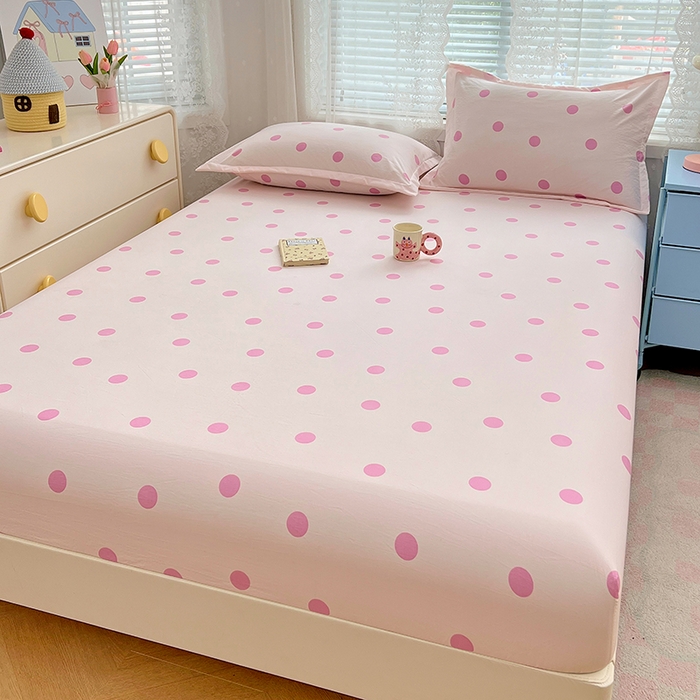 91家纺网 家纺一手货源 找家纺 梦舒羽 2025新款双层纱床笠机洗家用防滑透气床罩床垫床单保护套-缤纷波点 波点-樱花粉