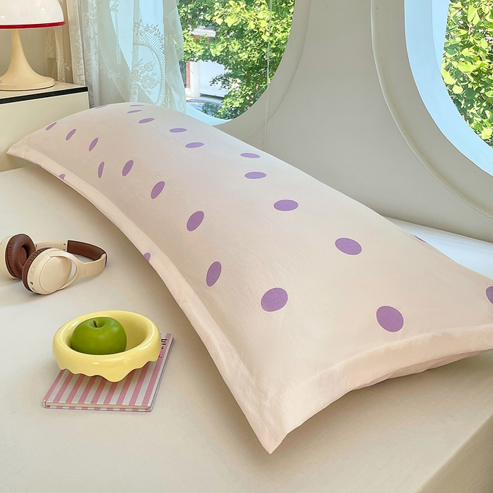 91家纺网 家纺一手货源 找家纺 梦舒羽 2025新款双层纱双人枕套情侣学生长枕芯套枕头内胆套-缤纷波点 波点-星黛紫