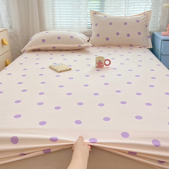 91家纺网 家纺一手货源 找家纺 梦舒羽 2025新款双层纱床笠机洗家用防滑透气床罩床垫床单保护套-缤纷波点 波点-星黛紫
