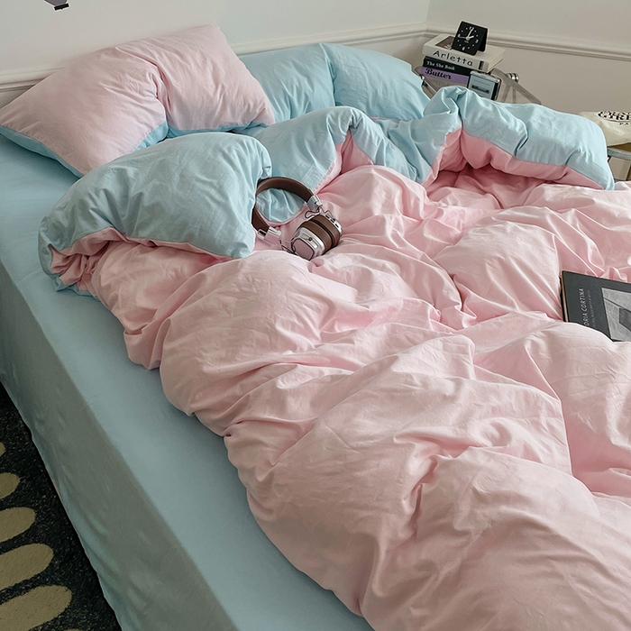 91家纺网 家纺一手货源 找家纺 梦卓家纺 2025爆款ins风超柔褶皱亲肤磨毛水洗棉四件套 草莓冰