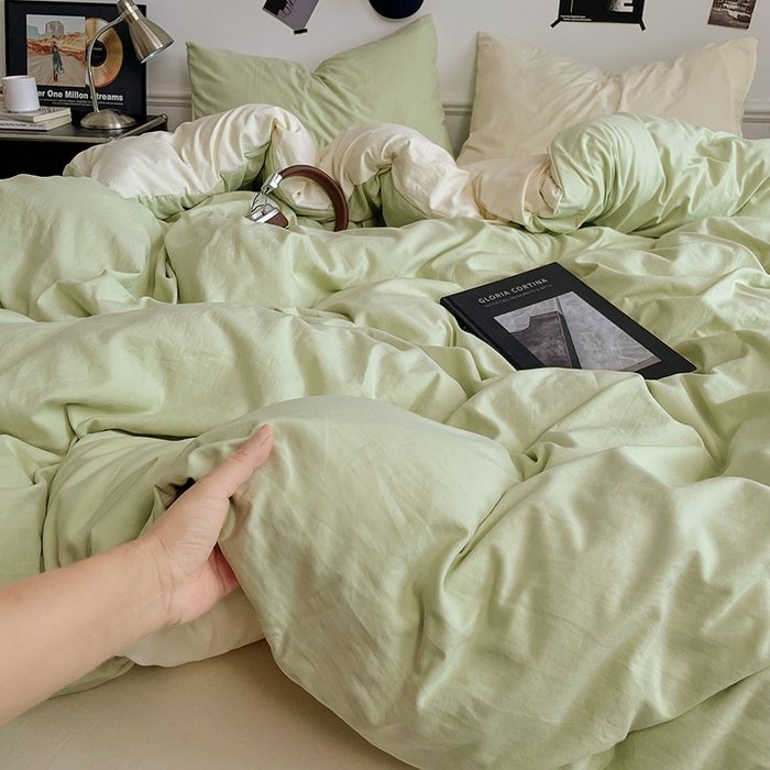 91家纺网 家纺一手货源 找家纺 梦卓家纺 2025爆款ins风超柔褶皱亲肤磨毛水洗棉四件套 奶酪薄荷