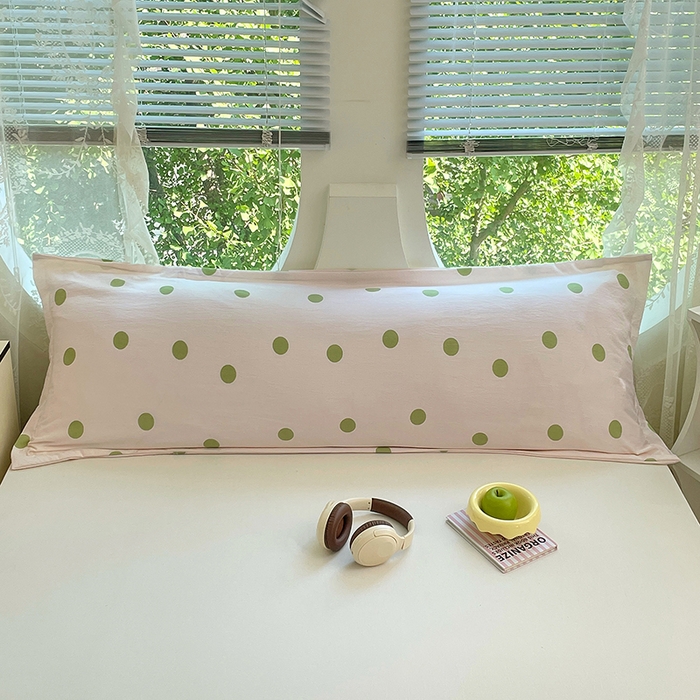91家纺网 家纺一手货源 找家纺 梦舒羽 2025新款双层纱双人枕套情侣学生长枕芯套枕头内胆套-缤纷波点 波点-清新绿