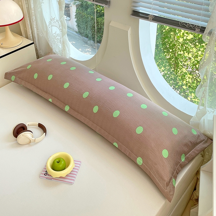 91家纺网 家纺一手货源 找家纺 梦舒羽 2025新款双层纱双人枕套情侣学生长枕芯套枕头内胆套-缤纷波点 波点-卡其绿