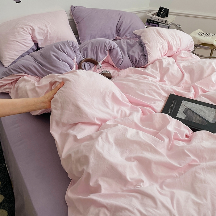 91家纺网 家纺一手货源 找家纺 梦卓家纺 2025爆款ins风超柔褶皱亲肤磨毛水洗棉四件套 粉果气泡