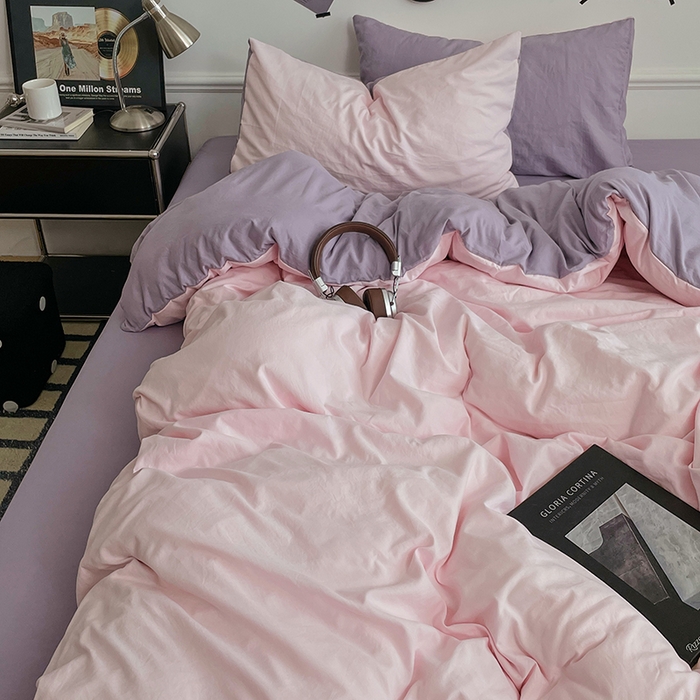 91家纺网 家纺一手货源 找家纺 梦卓家纺 2025爆款ins风超柔褶皱亲肤磨毛水洗棉四件套 粉果气泡