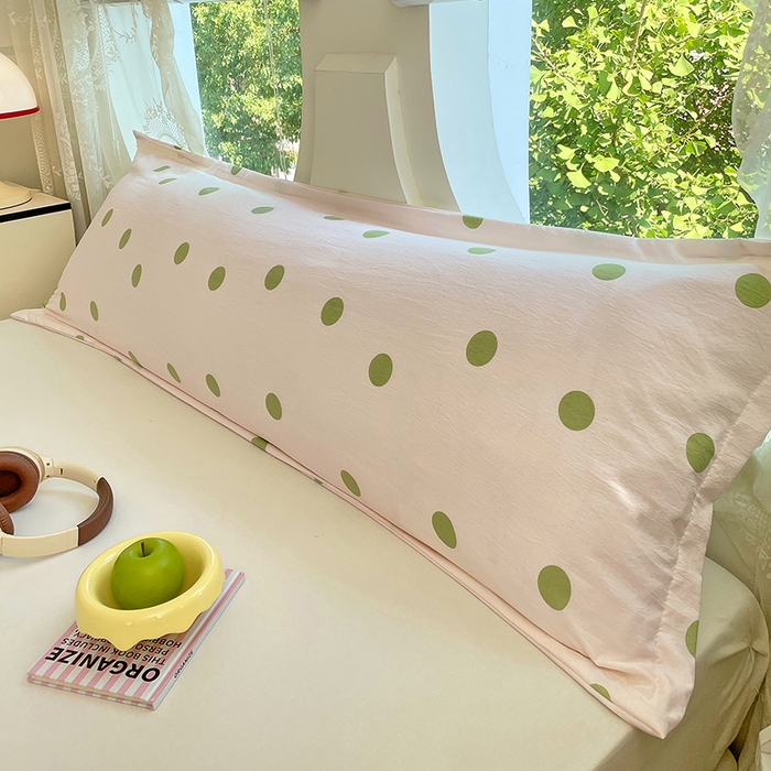 91家纺网 家纺一手货源 找家纺 梦舒羽 2025新款双层纱双人枕套情侣学生长枕芯套枕头内胆套-缤纷波点 波点-清新绿