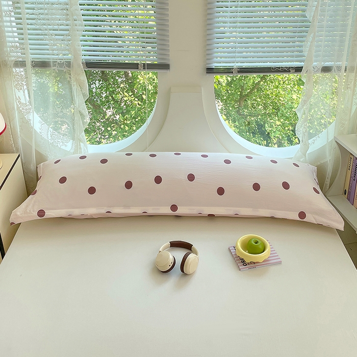 91家纺网 家纺一手货源 找家纺 梦舒羽 2025新款双层纱双人枕套情侣学生长枕芯套枕头内胆套-缤纷波点 波点-咖啡色