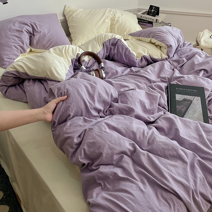 91家纺网 家纺一手货源 找家纺 梦卓家纺 2025爆款ins风超柔褶皱亲肤磨毛水洗棉四件套 芋泥啵啵