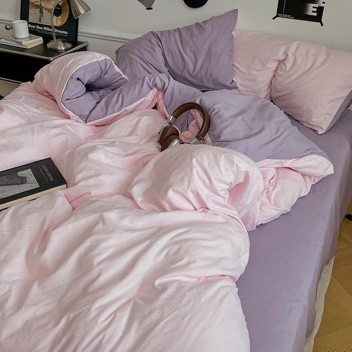 91家纺网 家纺一手货源 找家纺 梦卓家纺 2025爆款ins风超柔褶皱亲肤磨毛水洗棉四件套 粉果气泡