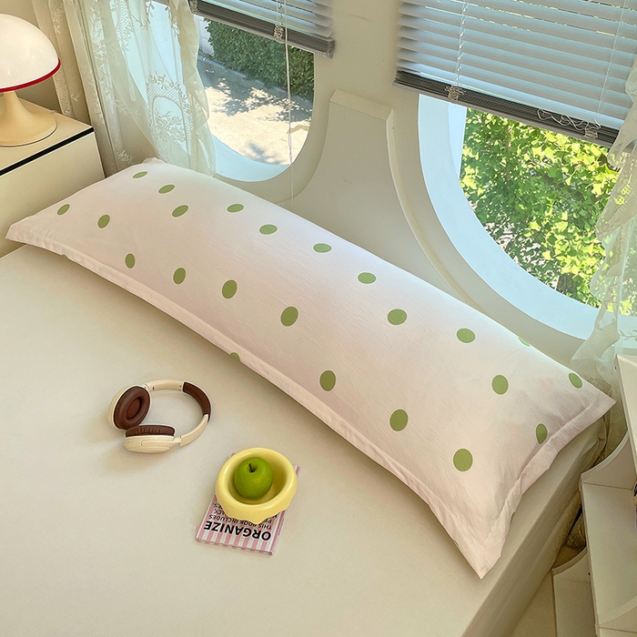 91家纺网 家纺一手货源 找家纺 梦舒羽 2025新款双层纱双人枕套情侣学生长枕芯套枕头内胆套-缤纷波点 波点-清新绿