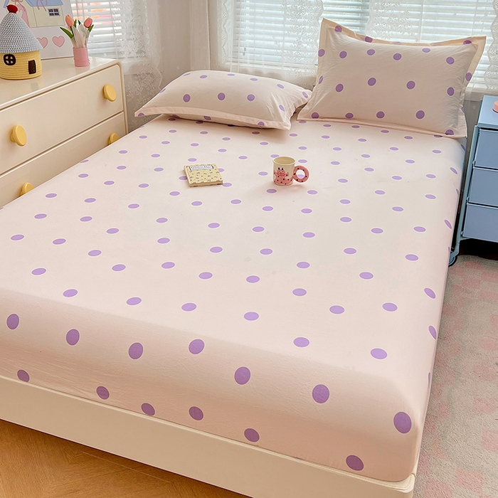 91家纺网 家纺一手货源 找家纺 梦舒羽 2025新款双层纱床笠机洗家用防滑透气床罩床垫床单保护套-缤纷波点 波点-星黛紫