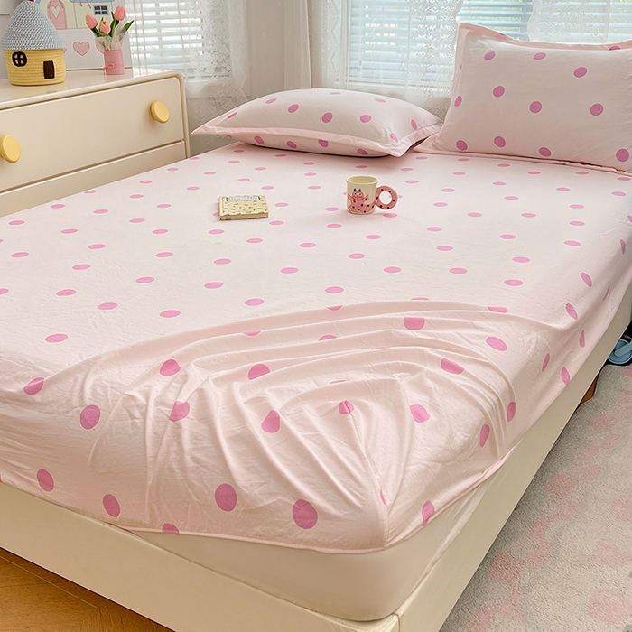 91家纺网 家纺一手货源 找家纺 梦舒羽 2025新款双层纱床笠机洗家用防滑透气床罩床垫床单保护套-缤纷波点 波点-樱花粉