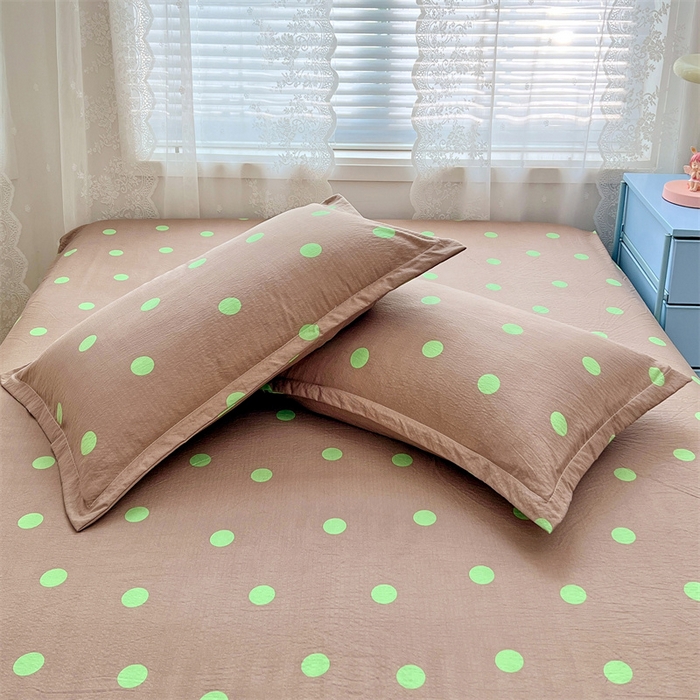 91家纺网 家纺一手货源 找家纺 梦舒羽 2025新款双层纱枕套宿舍学生单只枕芯套枕头内胆套一对装-缤纷波点 波点-卡其绿