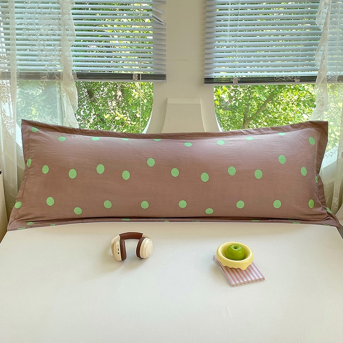 91家纺网 家纺一手货源 找家纺 梦舒羽 2025新款双层纱双人枕套情侣学生长枕芯套枕头内胆套-缤纷波点 波点-卡其绿